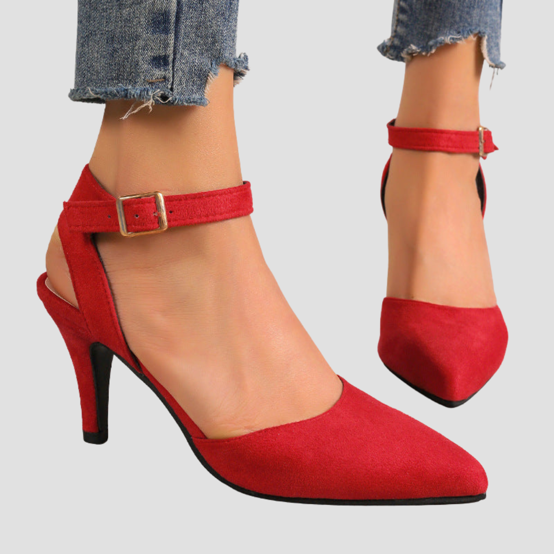 Naima™ - Elegante Sandaletten Mit Absatz, Doppelte Knöchelriemen & Spitz Zulaufend, Wildleder-Optik