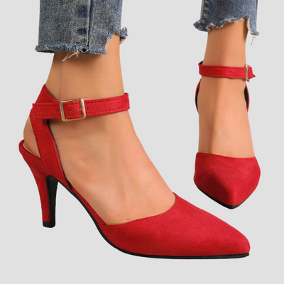 Naima™ - Elegante Sandaletten Mit Absatz, Doppelte Knöchelriemen & Spitz Zulaufend, Wildleder-Optik