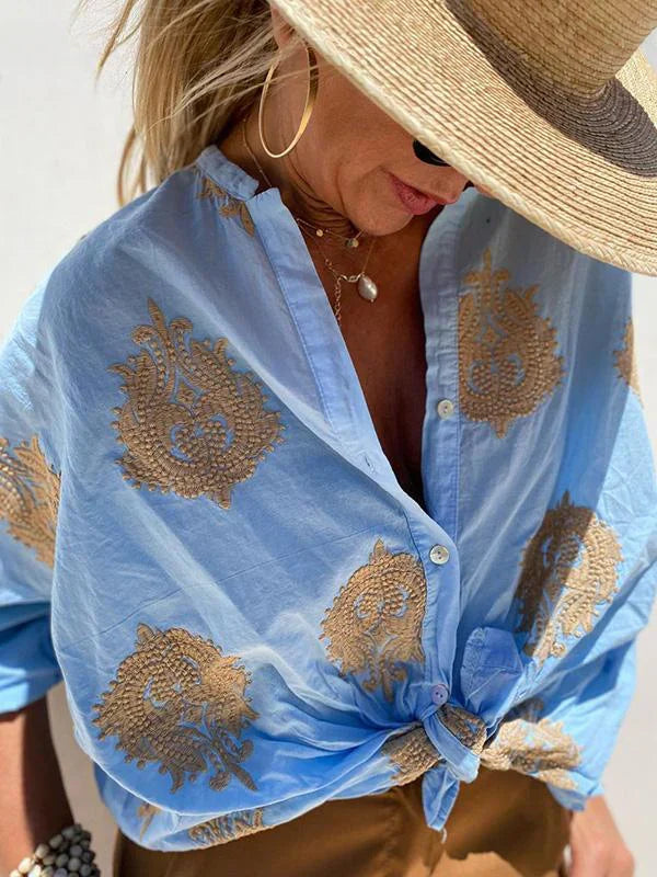 Lumirae – Klassisches Boho-Langarmshirt mit Stickerei