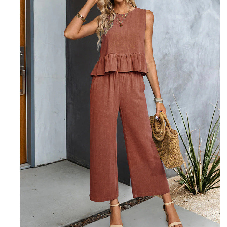 Celeste - Ärmelloser Jumpsuit mit weitem Bein und Rüschen