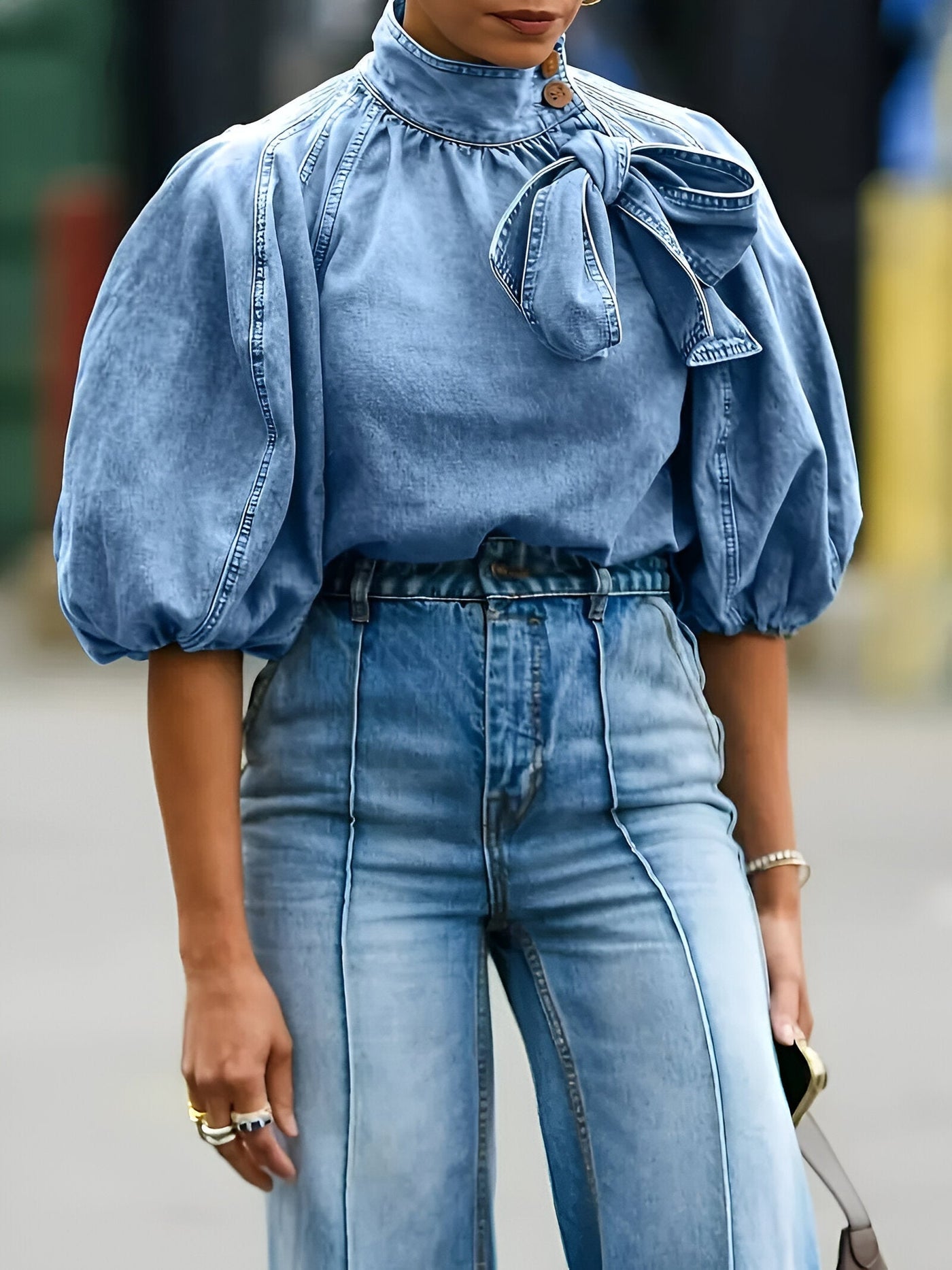 Garance | Elegante Denim-Bluse mit Schleifenfront