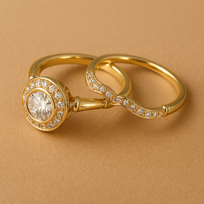 Vintage-Ringset in Goldoptik mit Zirkonia