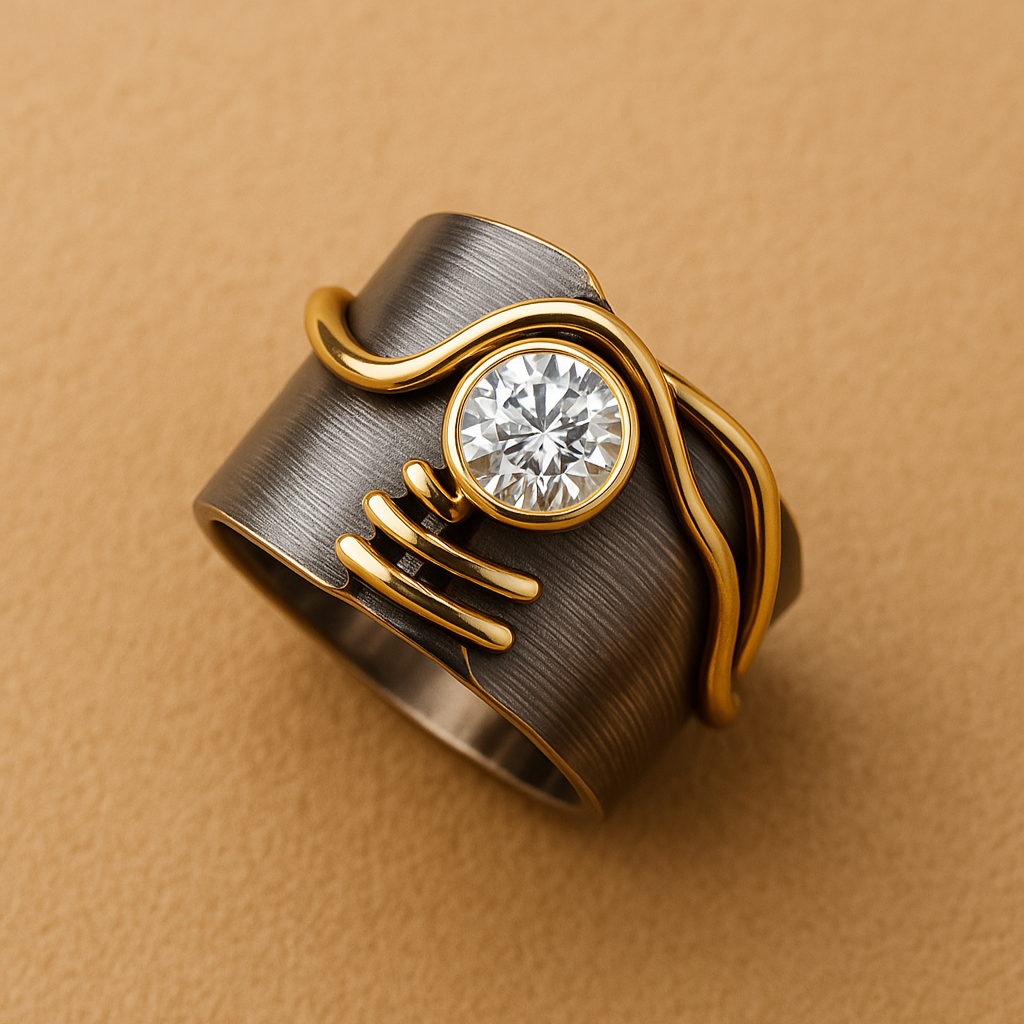Vintage-Ring aus dunklem Silber mit Zirkonia