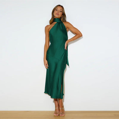 Stuttgart | Frauen Satin Drapierung Split Hollow Dünn Elegantes Kleid