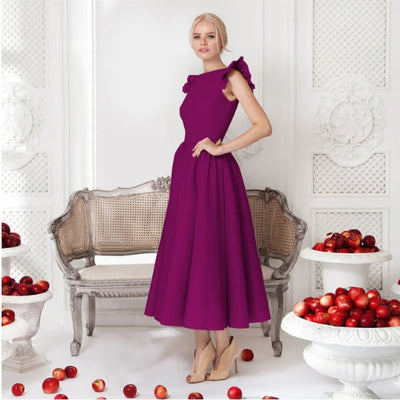 Scarlett - Gerafftes Midi Partykleid in leuchtendem Rot