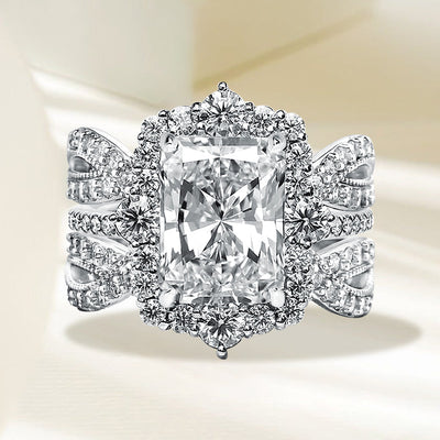 Vintage Halo Ring Satz | Weißgold