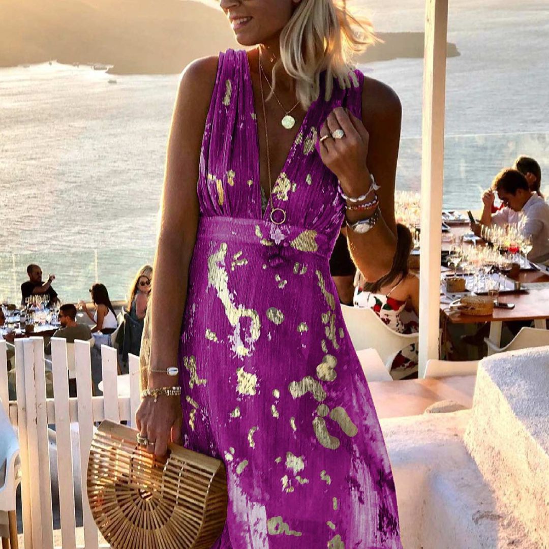 Albina - Glattes V-Ausschnitt-Kleid mit Paillettenverzierung