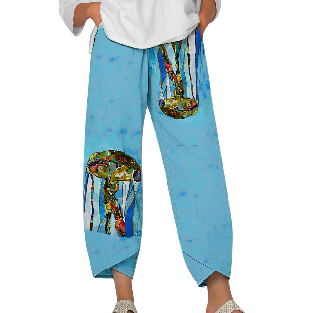 Regina - Bedruckte lose Leinenhose für Frauen