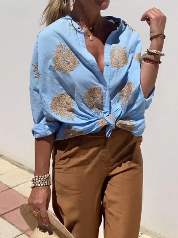 Lumirae – Klassisches Boho-Langarmshirt mit Stickerei