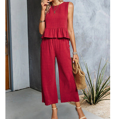 Celeste - Ärmelloser Jumpsuit mit weitem Bein und Rüschen