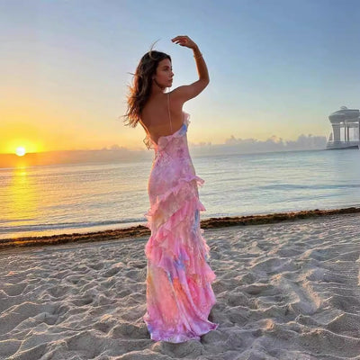 Elena - Langes degradiertes Kleid mit Rüschen