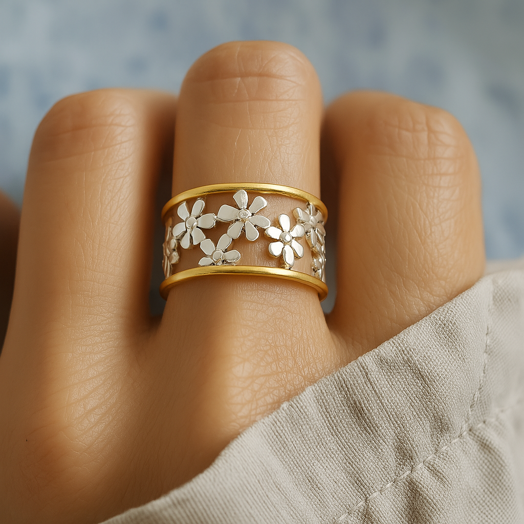 Unregelmäßiger Ring mit hohlem Gänseblümchen-Design