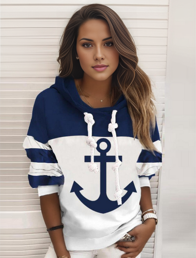 Magda - Anker Langarm-Kapuzenpullover mit Farbblock