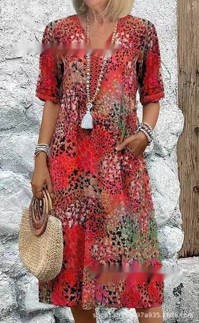 Arlene - Bedrucktes Midikleid mit V-Ausschnitt