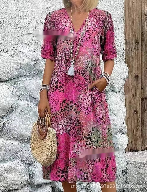 Arlene - Bedrucktes Midikleid mit V-Ausschnitt