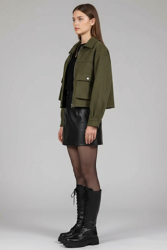 Kaira | Kunstwildleder Kurzjacke Mit Umlegekragen