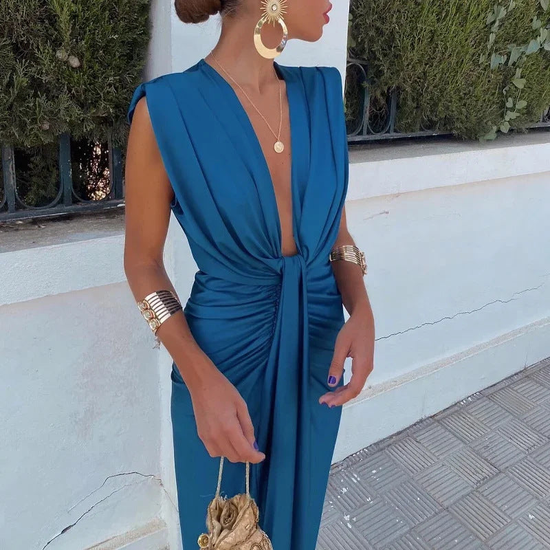 Isadora - Drapiertes Kleid mit tiefem V-Ausschnitt