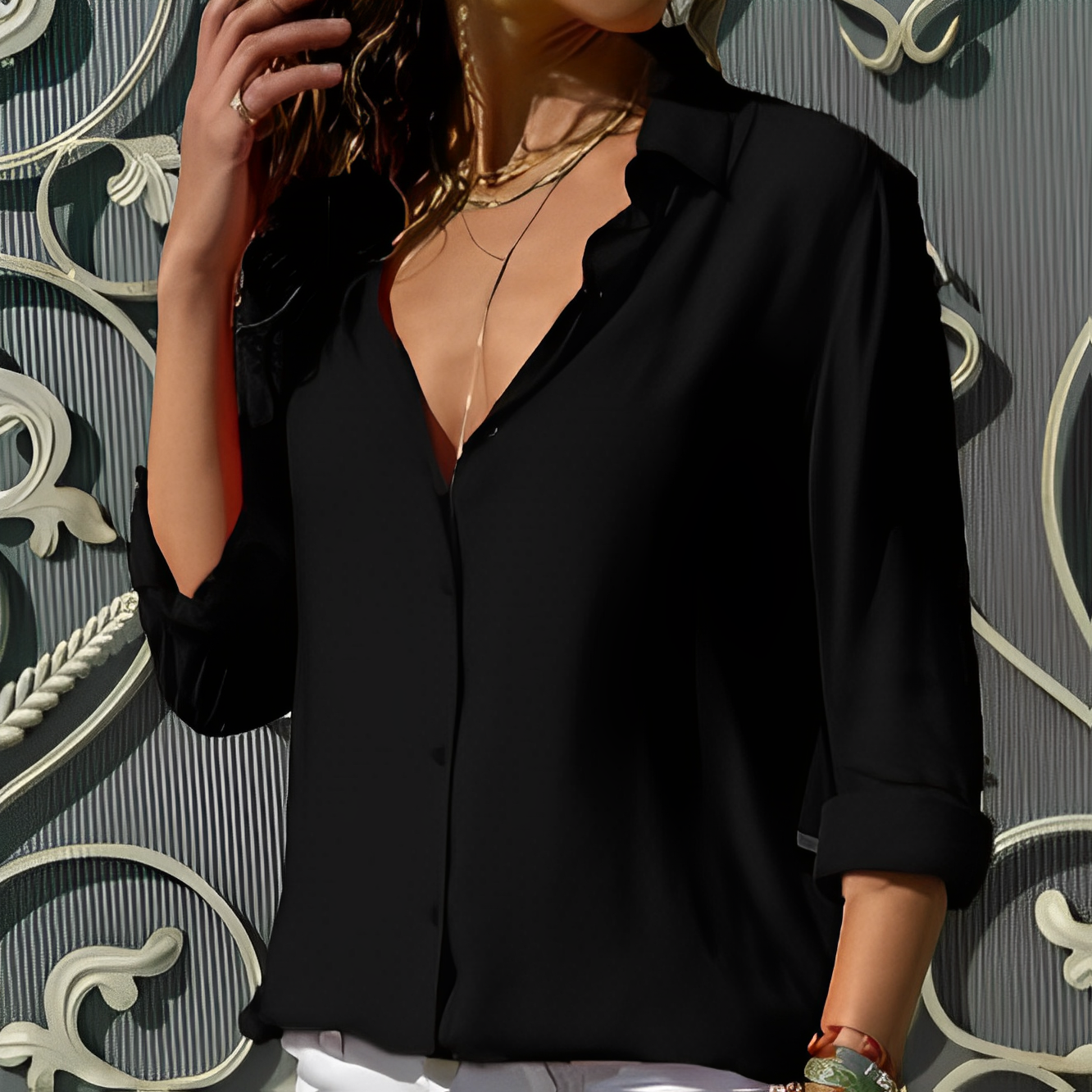 Odelia - Langärmlige Satinbluse für Damen