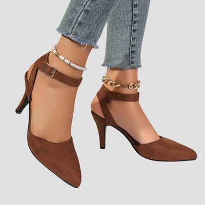 Naima™ - Elegante Sandaletten Mit Absatz, Doppelte Knöchelriemen & Spitz Zulaufend, Wildleder-Optik