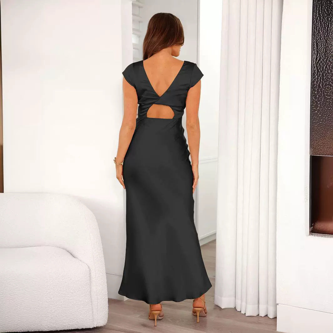 Emelina | Damen Brautjungfernkleid mit V-Ausschnitt und durchbrochener Verzierung