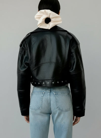 Zira | Damen Lederjacke Kurz Biker Stil Mit Gürtel
