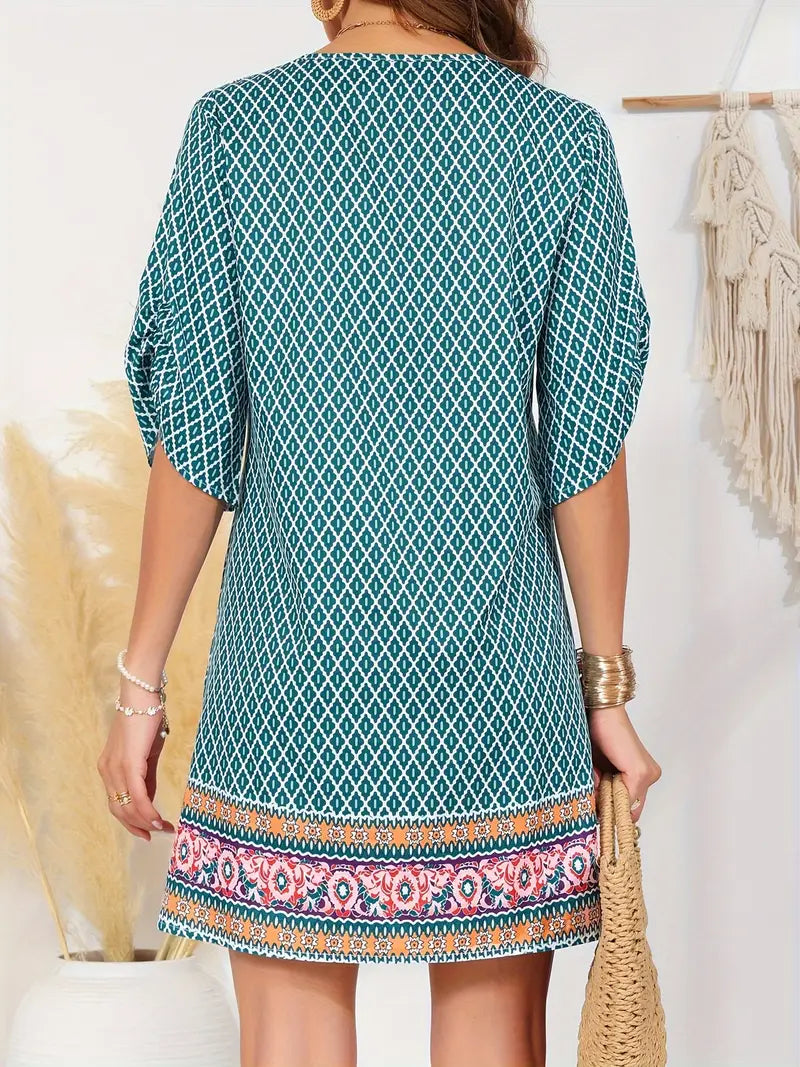 Zariah – Charmantes Boho-Print-Tunikakleid mit V-Ausschnitt