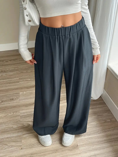 Irina | Mühelos stilvolle graue weit geschnittene Hose