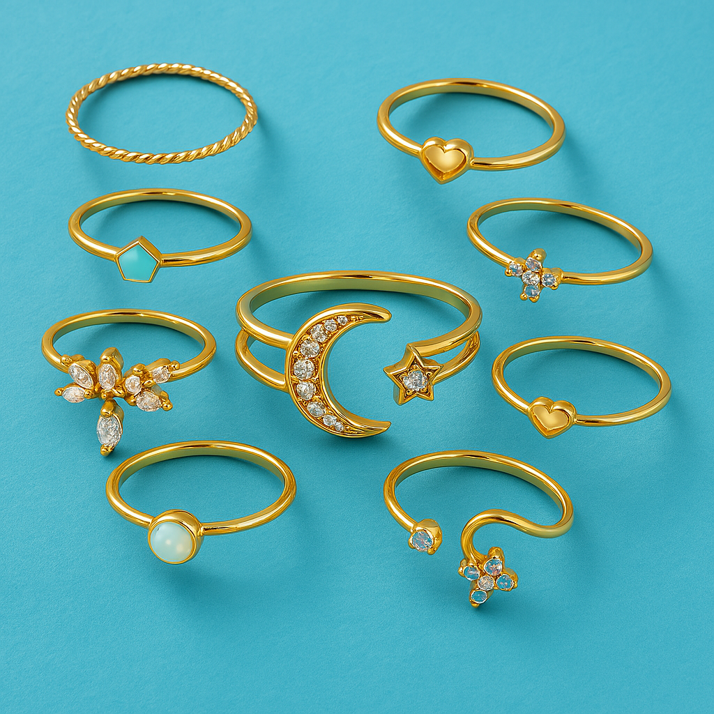 10-teiliges Set im Boho-Stil mit Silber- und Goldbeschichtung