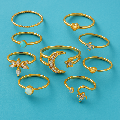 10-teiliges Set im Boho-Stil mit Silber- und Goldbeschichtung