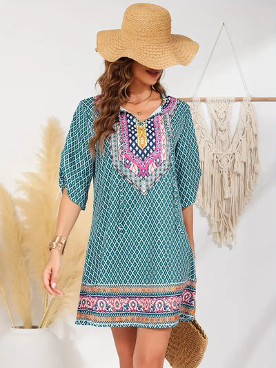 Zariah – Charmantes Boho-Print-Tunikakleid mit V-Ausschnitt