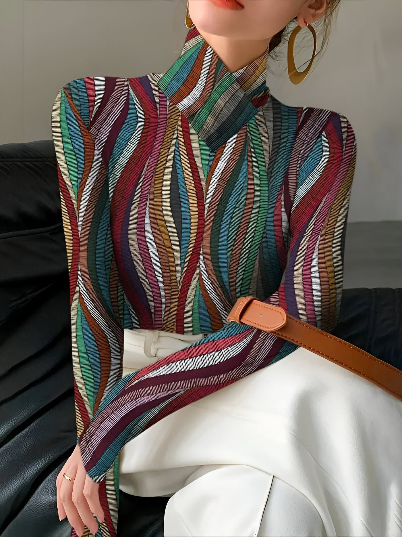 Bellis | Stylisches und bequemes, farbenfroh gestreiftes Langarm-Turtleneck