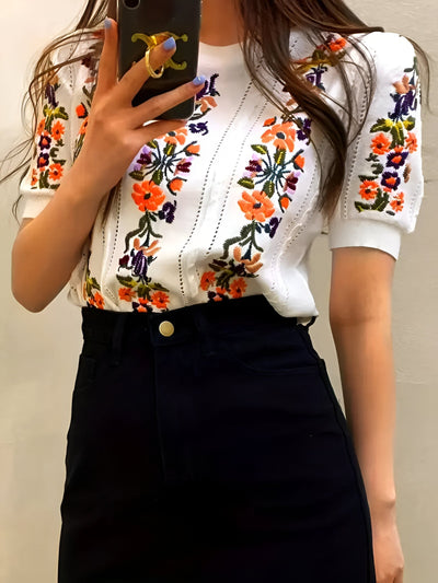 Denisa | Frisches Floral-Top mit kurzen Ärmeln