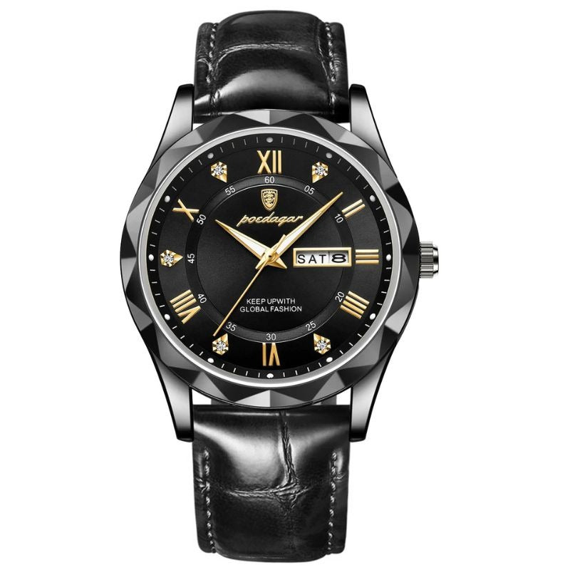 Fadenburg Luxus Quarzuhr Mit Lederarmband, Wasserdicht, Leuchtendes Display, 3ATM, Schockresistent