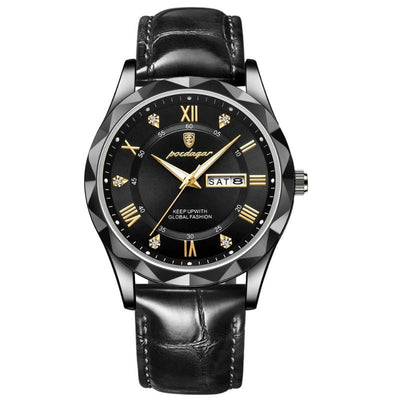 Fadenburg Luxus Quarzuhr Mit Lederarmband, Wasserdicht, Leuchtendes Display, 3ATM, Schockresistent