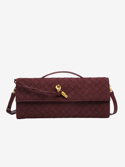 Cherry Luxe Woven Suede Clutch Mit Abnehmbarem Schultergurt – Eleganter Vegan-Leder Handtasche