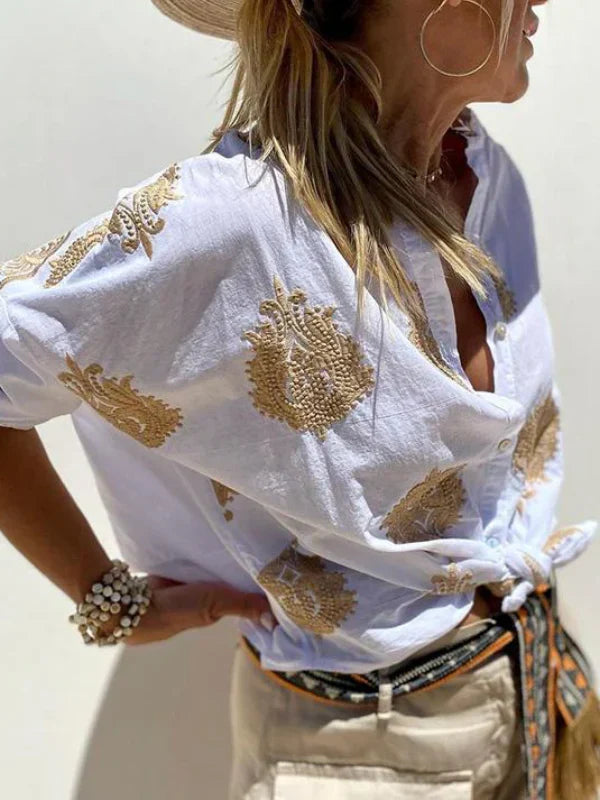 Lumirae – Klassisches Boho-Langarmshirt mit Stickerei