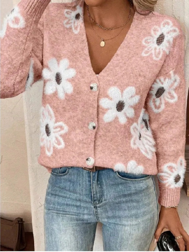 Daisy - Strickjacke mit Blumenmuster und Gänseblümchen