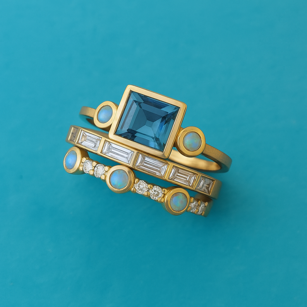 Mehrteiliges Vintage-Ring-Set mit blauen Kristallen