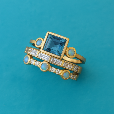 Mehrteiliges Vintage-Ring-Set mit blauen Kristallen