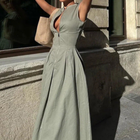 Bianca - Langes ärmelloses Kleid mit Reißverschluss vorne