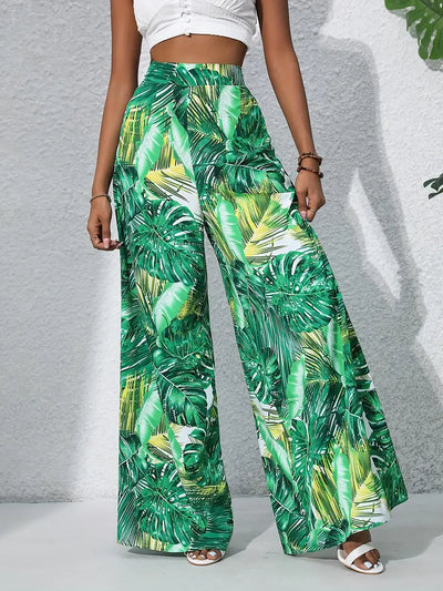 Jacinta | Boho Pflanzenprint Weite Hosen