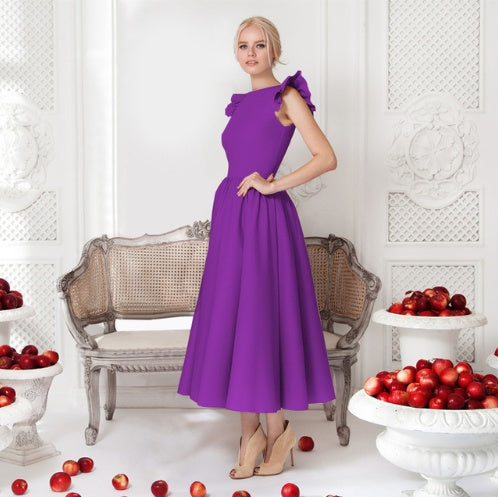 Scarlett - Gerafftes Midi Partykleid in leuchtendem Rot