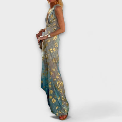 Elegantes Damen Kleid mit V-Ausschnitt, Pailletten-Details und Luftigem Stoff für Warme Tage