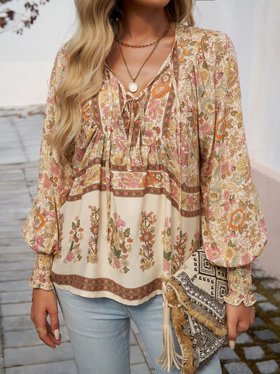Florinda - Florale Boho-Bluse mit langen Ärmeln