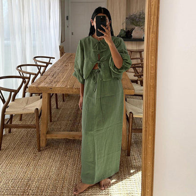 April - Zweiteiliges Leinenset mit verstellbaren Bändern