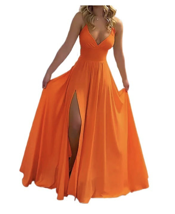 Fließendes Maxikleid mit V-Ausschnitt und Schlitz