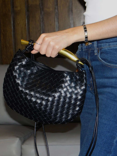 Bianca Luxe Strukturierte Woven Tasche Mit Goldfarbenem Griff Und Schulterriemen