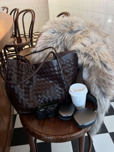 Lila Woven Everyday Tote Bag Aus Premium Veganleder Mit Passendem Kosmetiktäschchen