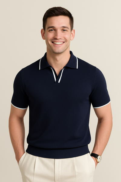 Aaron Strickpoloshirt Kurzarm Kontrastkante