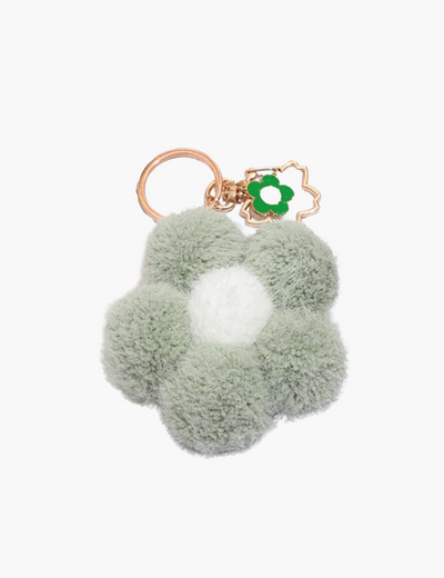 Taschenanhänger – Blumenanhänger mit Flauschkugel